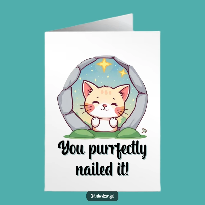 Free Printable Cat Congratulations Card: Magical Portal Discovery, Downloadable Whimsical Gift
