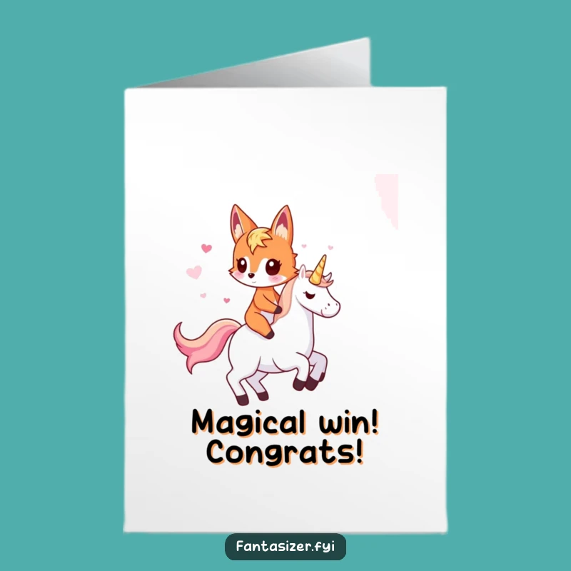 Free Printable Congrats Card: Fox Riding Unicorn, Funny Downloadable Dreamy Gift