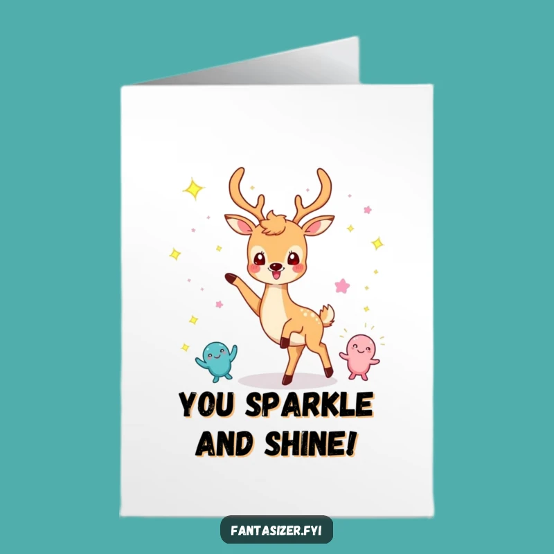 Free Printable Congrats Card: Fun Deer Dancing Sparkle Downloadable Gift