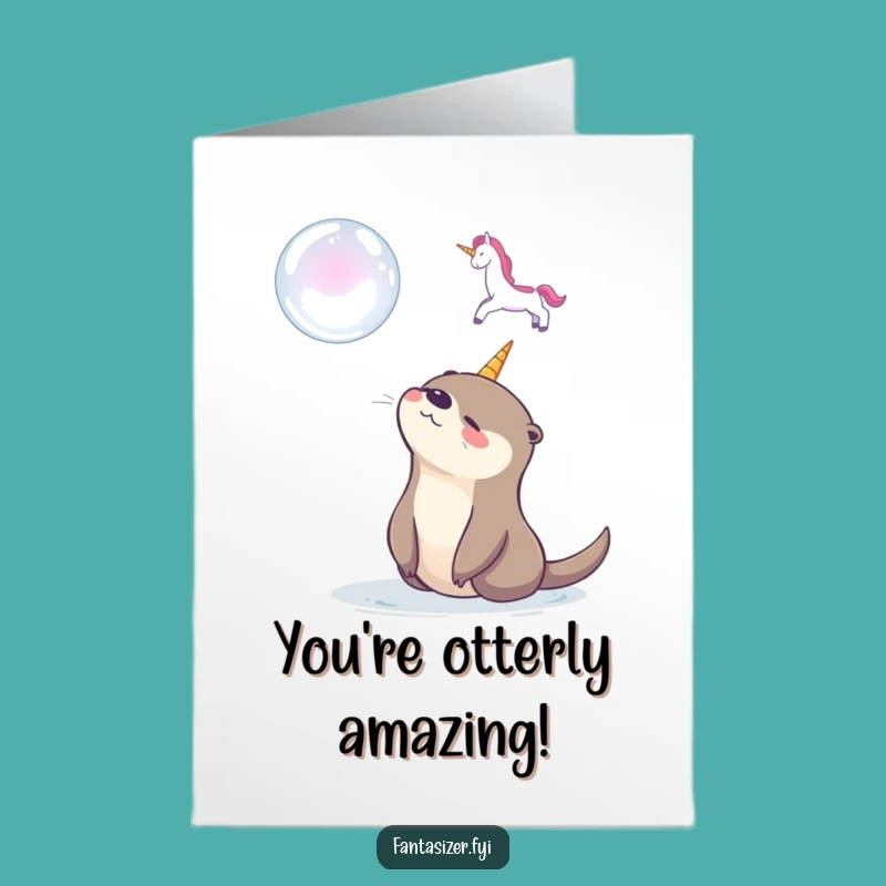 Free Printable Congrats Card: Otter's Unicorn Bubble Wish for Your Success Downloadable