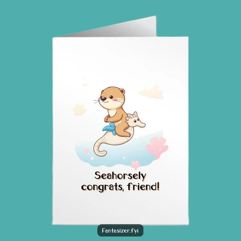 Free Printable Otter Seahorse Congratulations Card - Dreamy Ocean Downloadable Gift