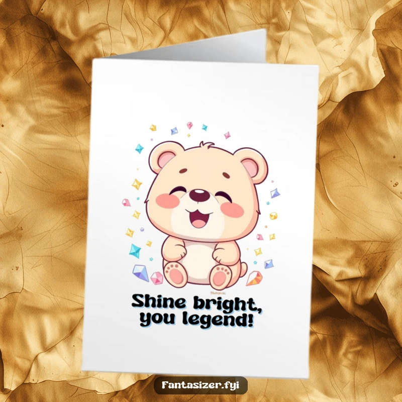 Funny Free Printable Congratulations Card: Bear’s jaw drops at a breathtaking world of sparkling gemstones.