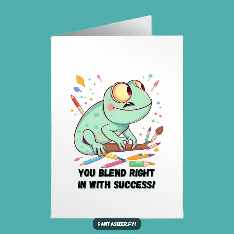 Free Printable Chameleon Congrats Card: Art Dreams Downloadable Congratulations