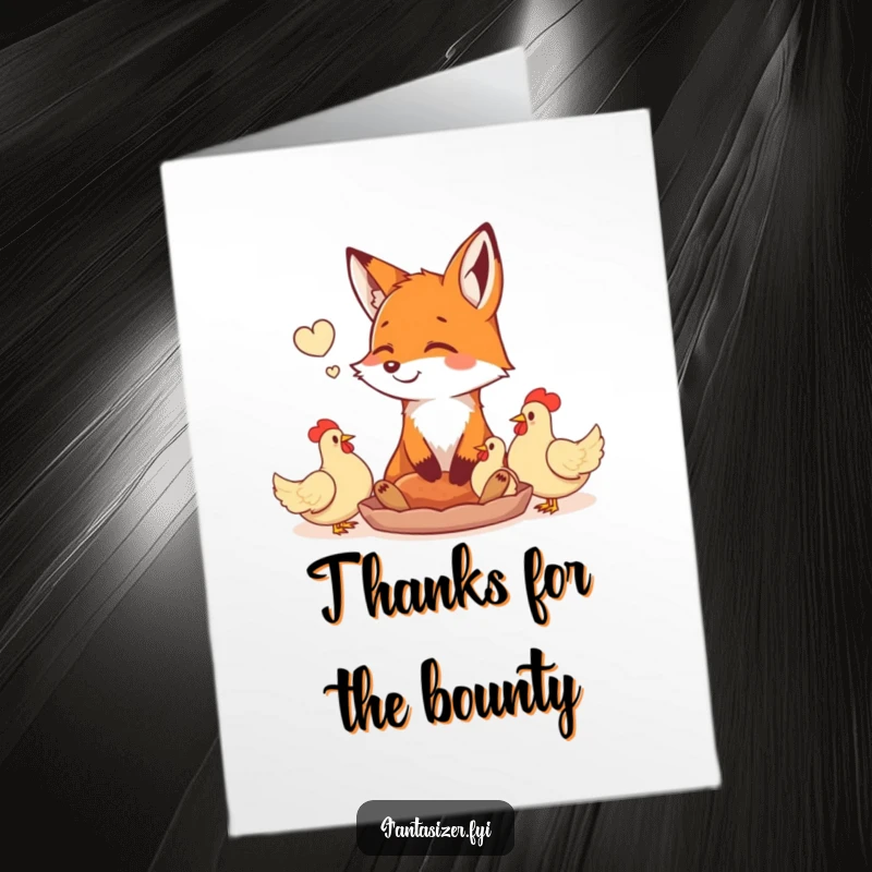 Funny Free Printable Fox Thank You Card: Happy fox daydreams of a feast, a whimsical way to show thanks.