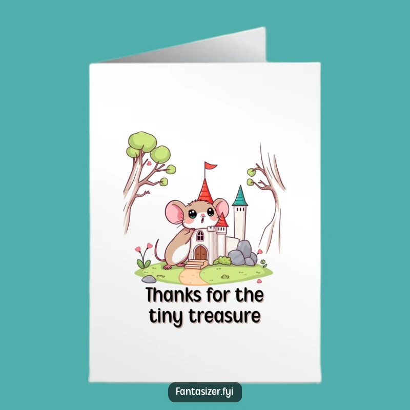Free Printable Thank You Card: Funny Mouse Miniature Castle Downloadable Gift