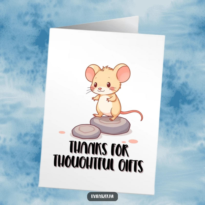 Funny Free Printable Thank You Card: Brave mouse stepping on thought stones, showing appreciation for ideas.