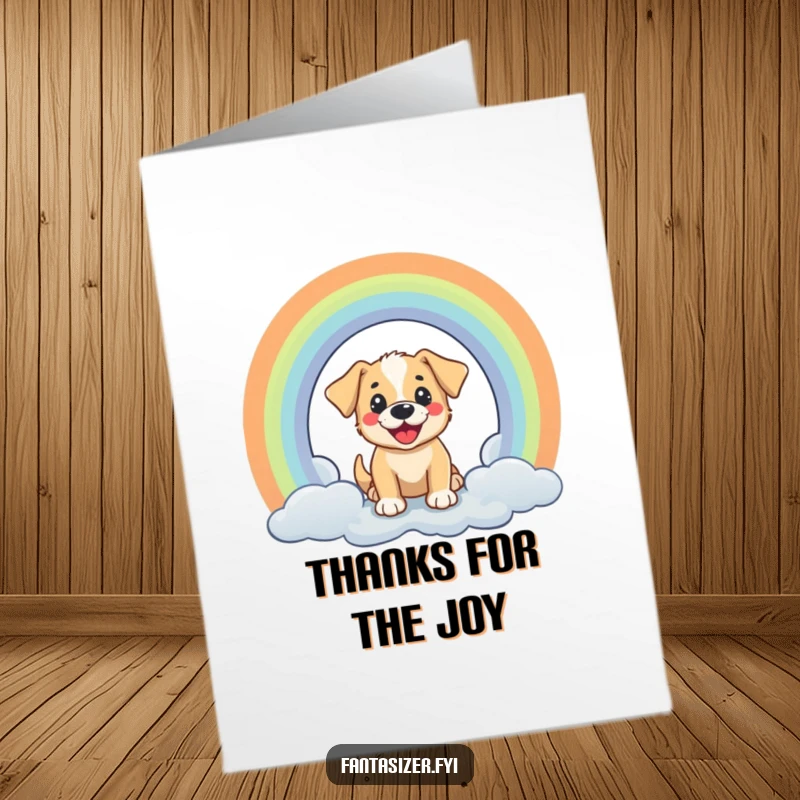 Funny Free Printable Thank You Card: Cheerful puppy peeking through a rainbow portal, expressing happy thanks.