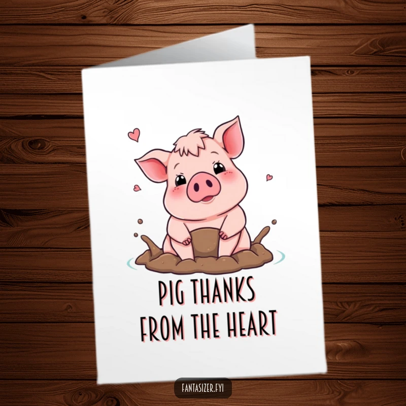 Funny Free Printable Thank You Card of a contented pig dreaming of a relaxing mud bath.