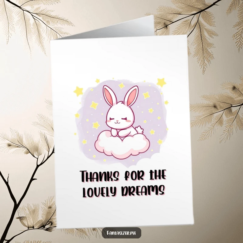 Funny Free Printable Thank You Card with a rabbit dreaming on a starry cloud, perfect for expressing heartfelt thanks.