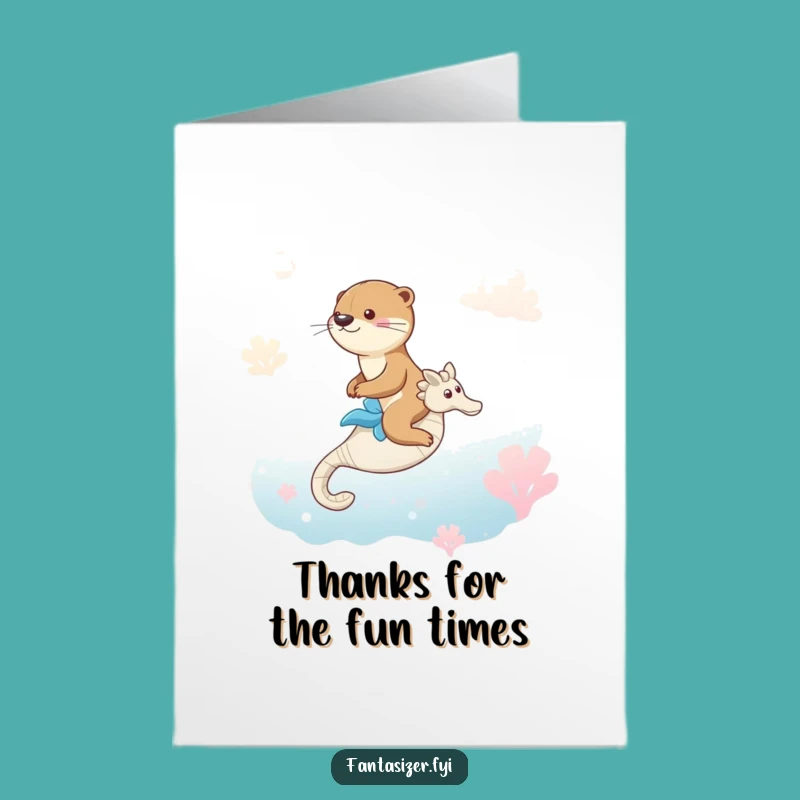 Free Printable Thank You Otter Seahorse Card - Whimsical Ocean Downloadable Gift