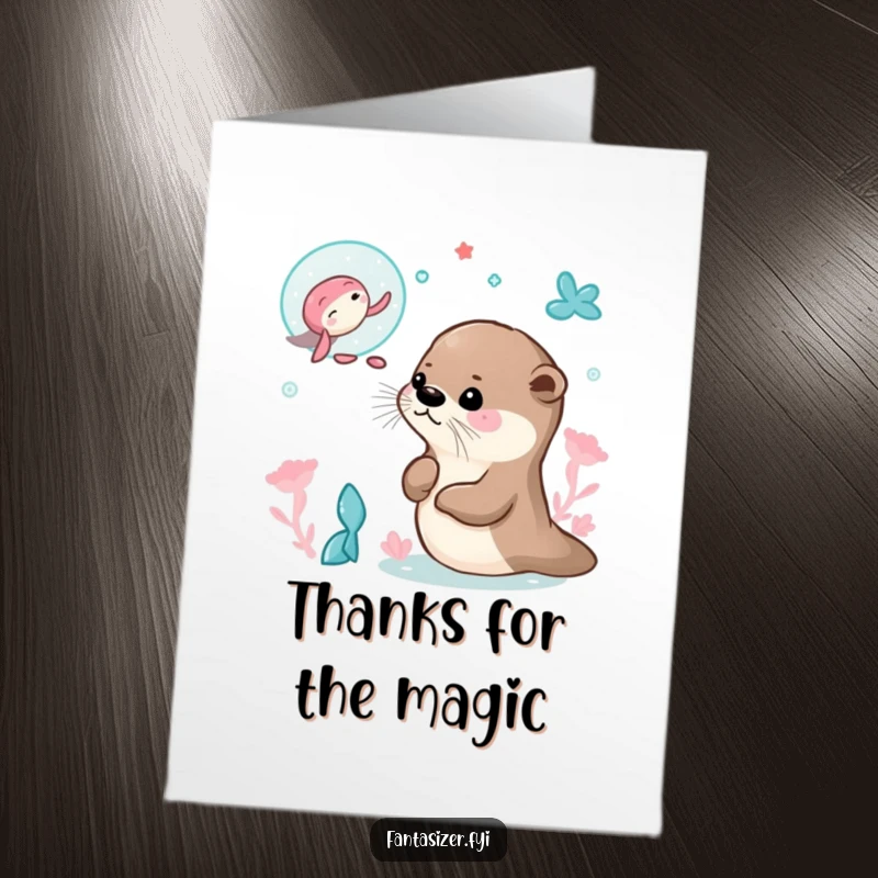 Funny Free Printable Thank You Card: Curious otter dreaming of swimming with mermaids, a DIY whimsical gift.