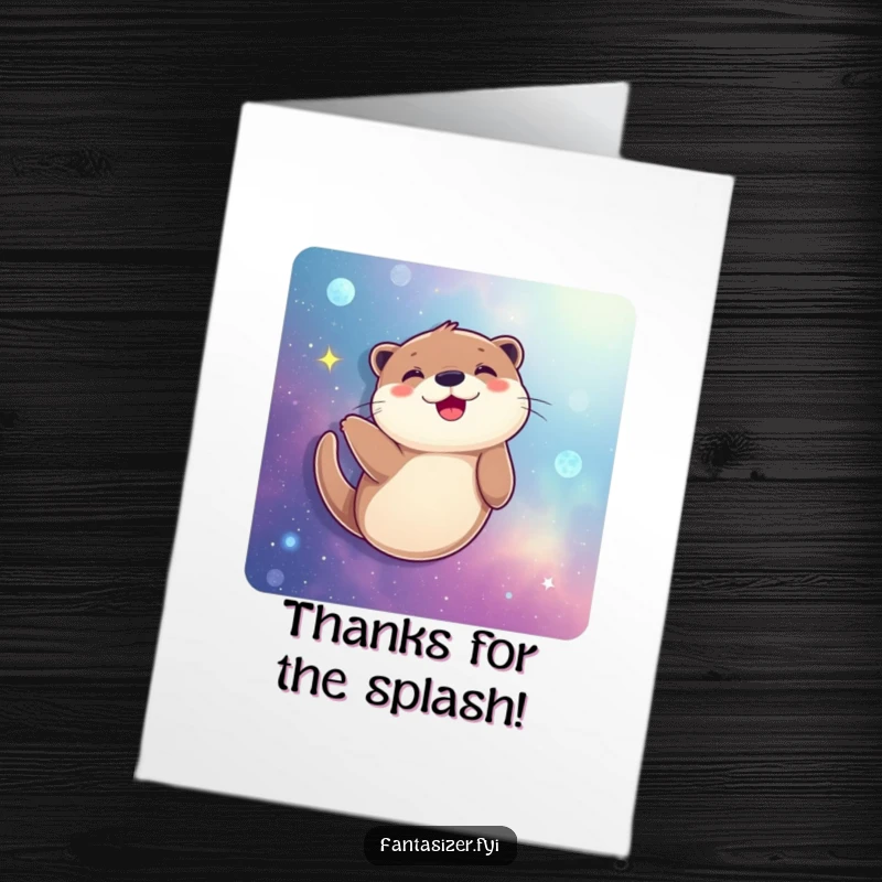 Funny Free Printable Thank You Card: A joyful otter swims through a galaxy, offering thanks.