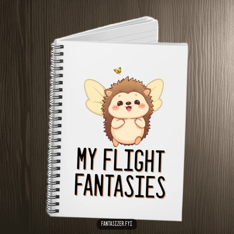 Funny notebook with a delighted hedgehog with butterfly wings, perfect for jotting down dreams and creative ideas.