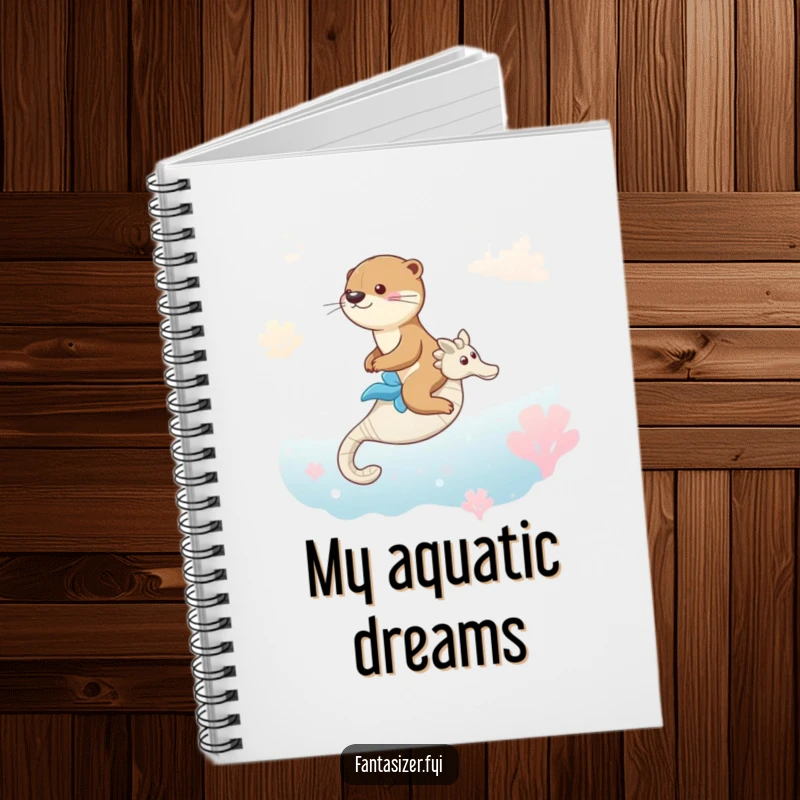 Funny notebook: a playful otter rides a seahorse in a dreamlike ocean, ideal for writing and notes.