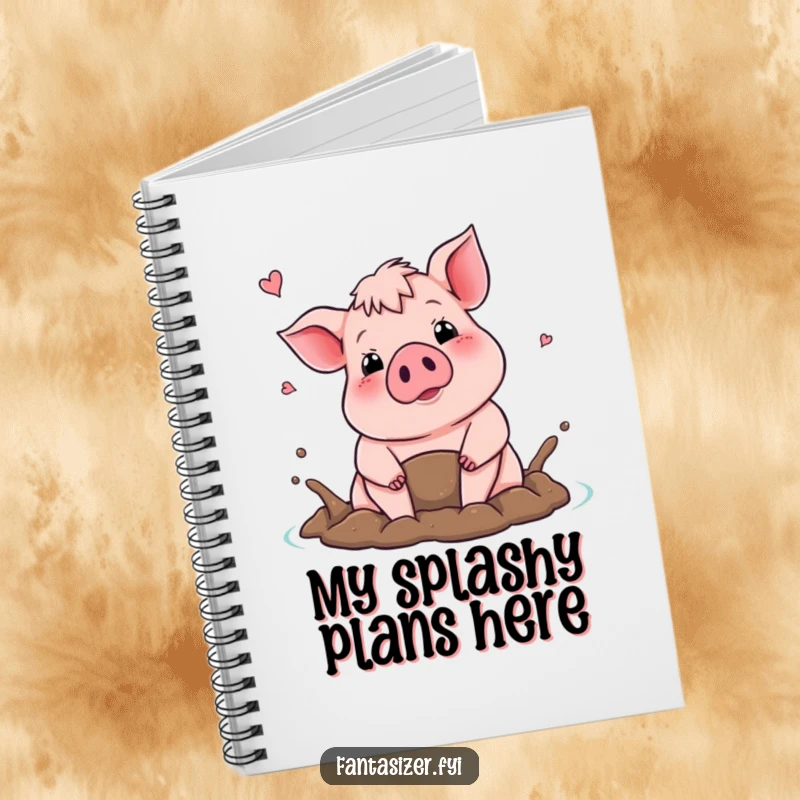 Funny notebook with a proud pig happily dreaming of a mud bath, ideal for jotting down joyful ideas.