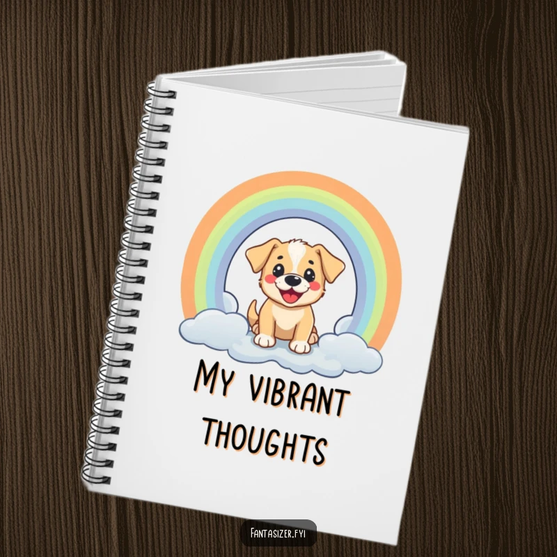 Funny notebook: a cheerful puppy peeks through a rainbow portal, ideal for notes and creative ideas.