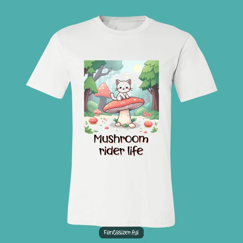 Funny Cat Mushroom Forest T-Shirt: Playful Fantasy Adventure Gift Tee