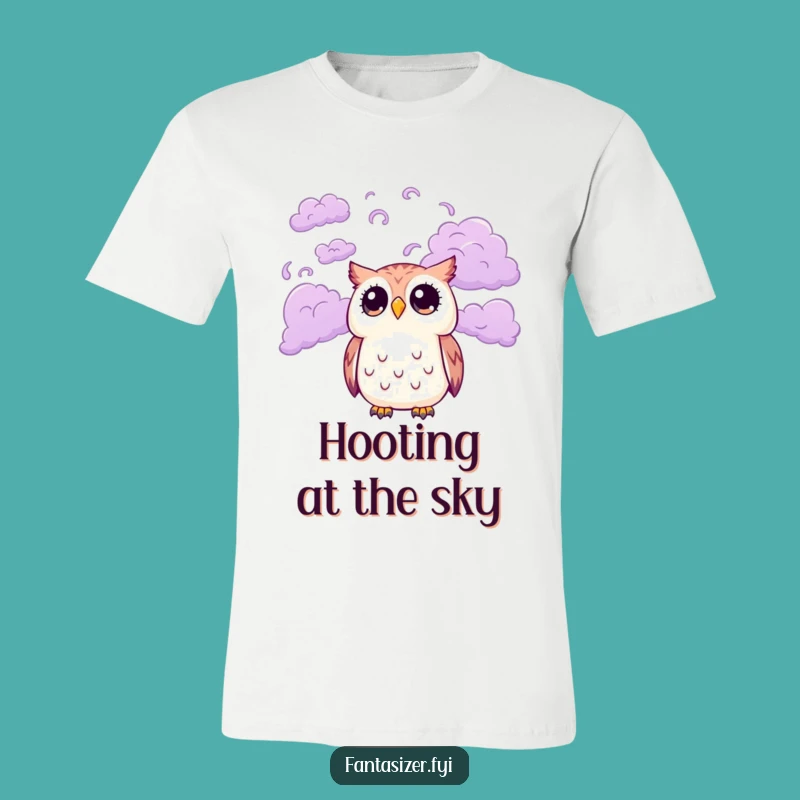 Funny Owl Sky T-Shirt: Wide-Eyed Wonder in Purple Clouds, Hilarious Fantasy Tee, Great Gift