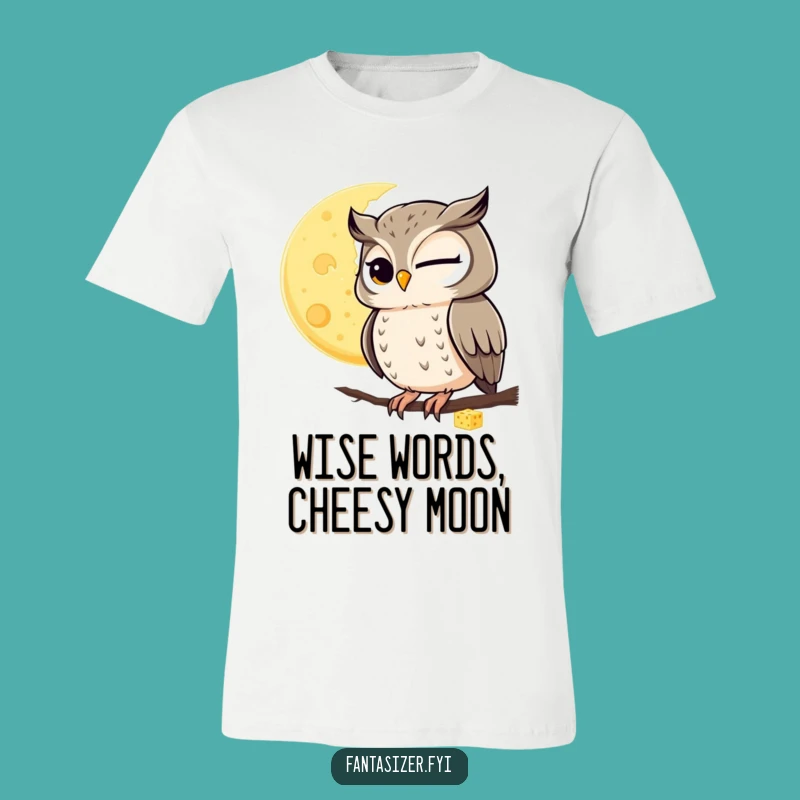 Funny Winking Owl Cheese Moon T-Shirt: Quirky Night Sky Tee Gift