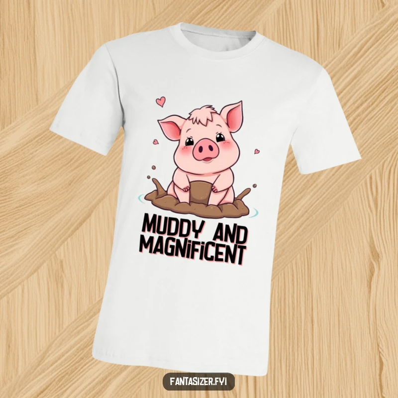 Funny t-shirt with a proud pig dreaming of a mud bath, representing pure joy and humor, a great gift.