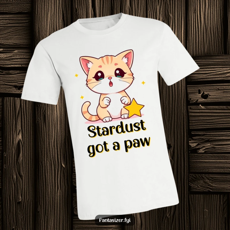 Funny Surprised Cat Star T-Shirt: Cat looks surprised as a star lands in its paw, perfect for a funny gift.