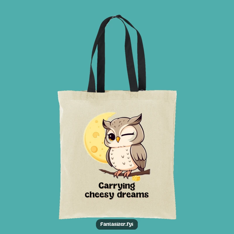 Funny Winking Owl Cheese Moon Tote Bag: Quirky Carryall Gift