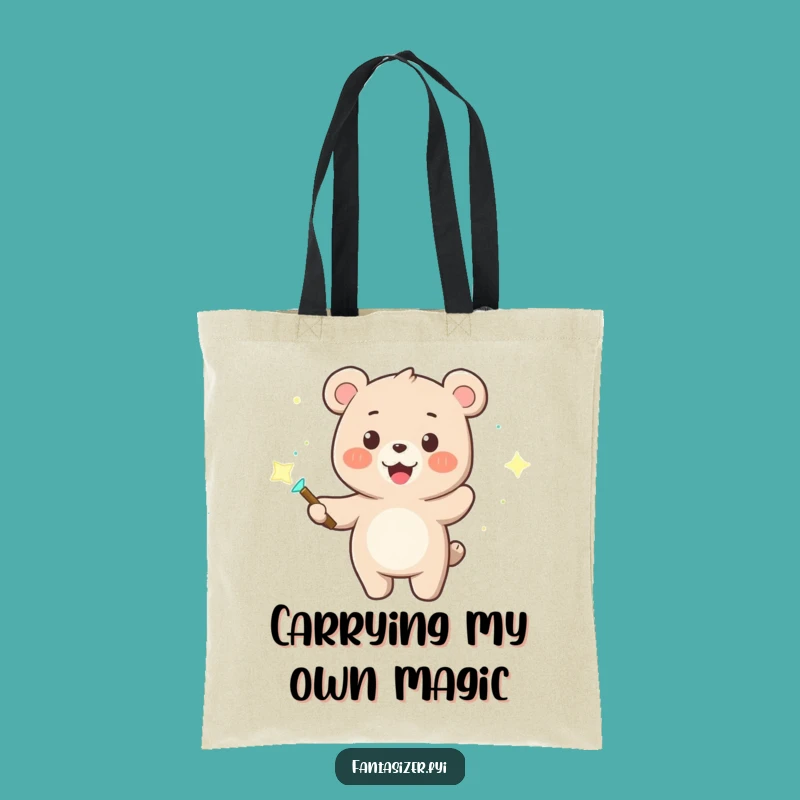 Funny Bear Wizard Tote Bag: Magic Wand & Dancing Lights - Carry Magic!