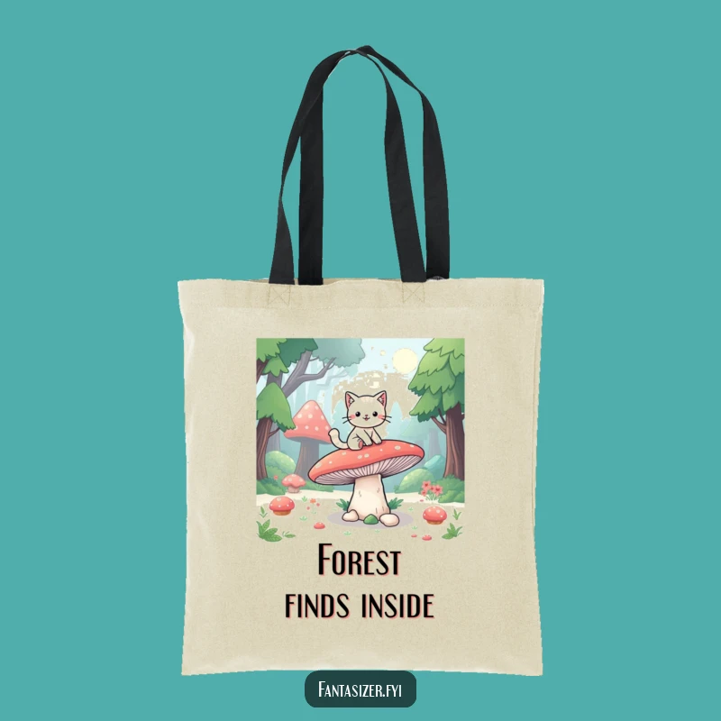 Funny Cat Mushroom Forest Tote Bag: Playful Adventure Carrier Gift