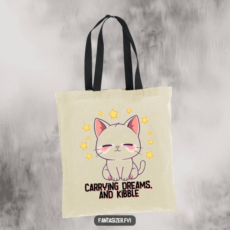 Funny Cat Tote Bag: A whimsical cat dreams amongst stars and constellations, making it a stylish and humorous accessory for carrying daily necessities.